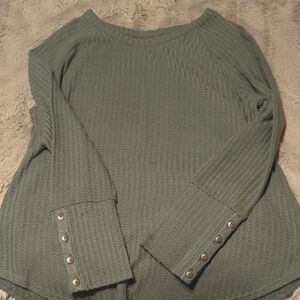 Chaser Olive Ribbed Top with Button Accents